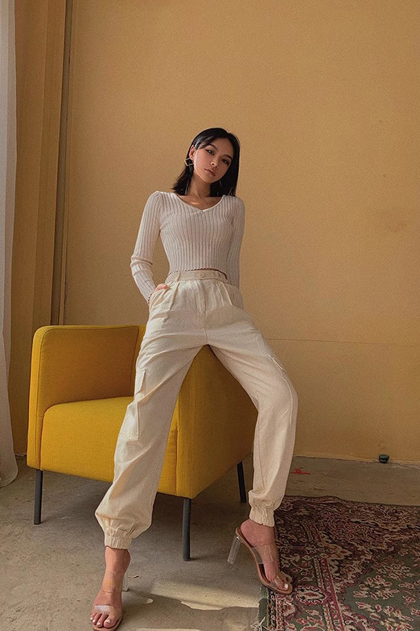 Women's Fashion Rib-knit Wrap V Neck Sweater