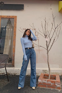 Women's Solid Rib-knit Mock Neck Sweater