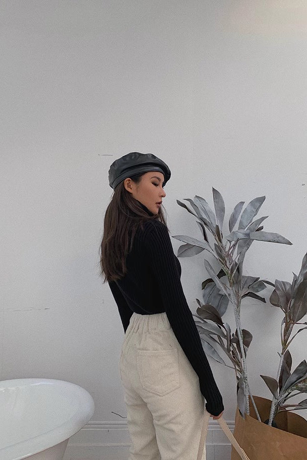 Women's Solid Rib-knit Mock Neck Sweater