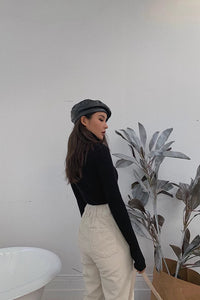 Women's Solid Rib-knit Mock Neck Sweater