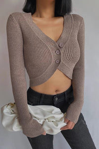 Women's Rib-knit Buttoned Front Crop Sweater