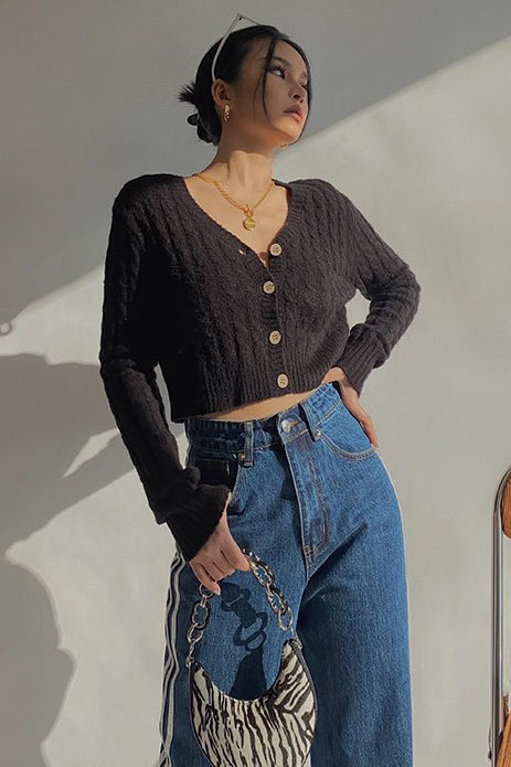 Women's Long Sleeve Cable Knit Button Cardigan Sweater Open Front Outwear Coat