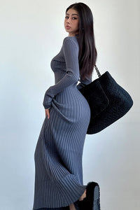 Fashion V-Neck Long Sleeve Knit Sweater Dress