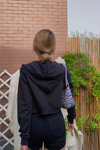 Solid Zip Up Front Crop Hooded