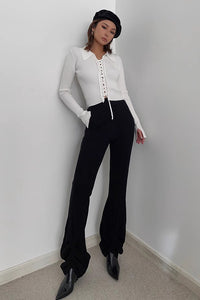 Women's Rib-knit Lace Up Front Tops Sweater Cardigan