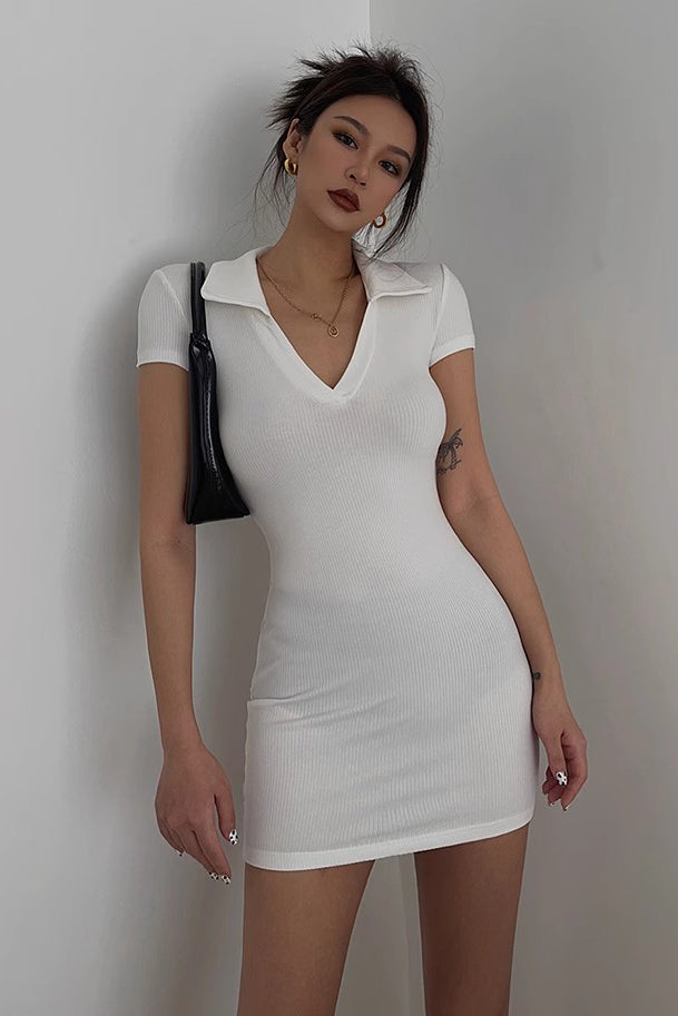 Women's Sexy Wrap V Neck Ribbed Bodycon Dress