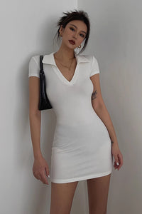Women's Sexy Wrap V Neck Ribbed Bodycon Dress