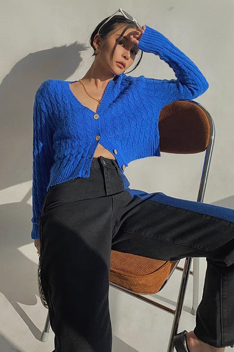 Women's Long Sleeve Cable Knit Button Cardigan Sweater Open Front Outwear Coat