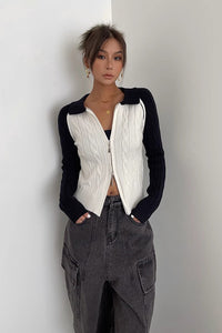 Women's Zip Detail Cable Knit Cardigan Sweater Outwear
