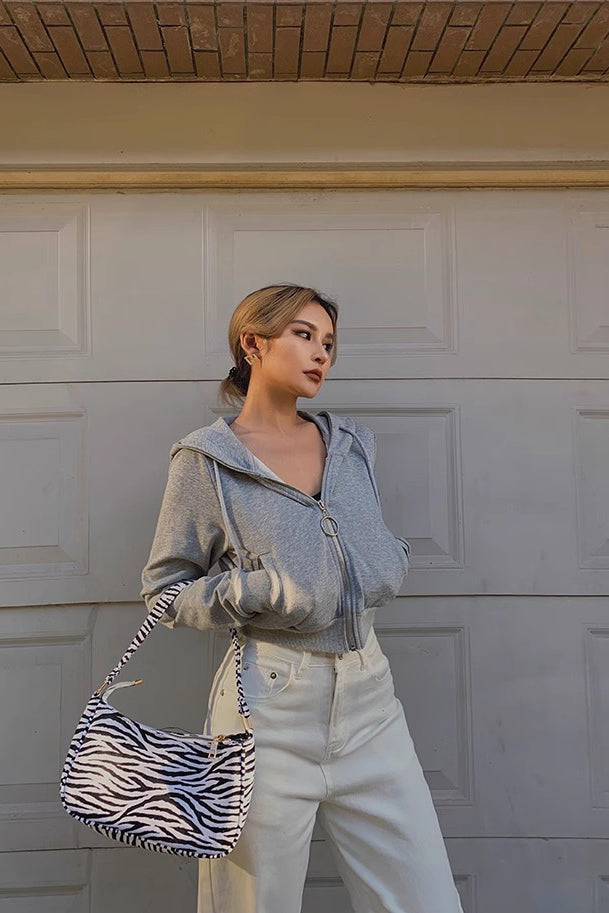 Solid Zip Up Front Crop Hooded