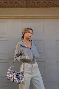 Solid Zip Up Front Crop Hooded