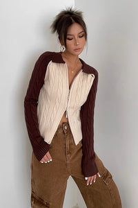 Women's Zip Detail Cable Knit Cardigan Sweater Outwear