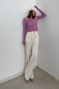 Women's Rib-knit Lace Up Front Tops Sweater Cardigan