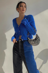 Women's Long Sleeve Cable Knit Button Cardigan Sweater Open Front Outwear Coat