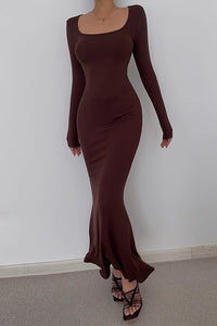 Women's Sexy Scoop Neck Long Sleeve Bodycon Dress
