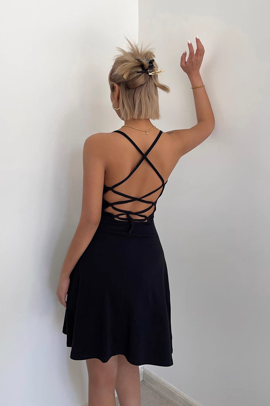 Women's Sexy Sleeveless Scoop Neck Lace Up Back Dress