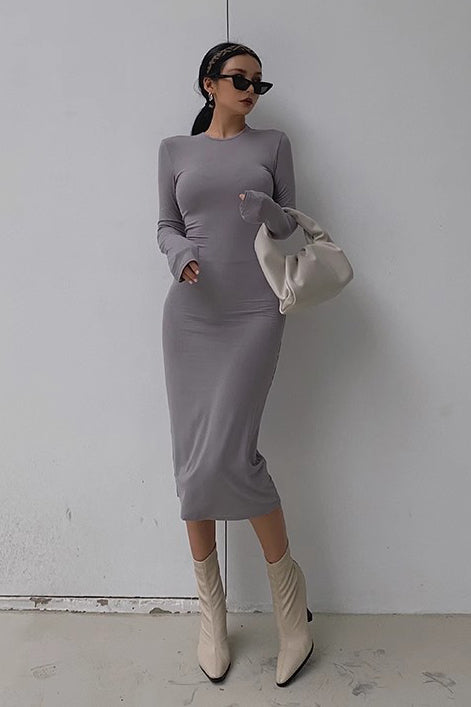 Women's Sexy Crew Neck Long Sleeve Bodycon Dress