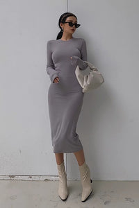 Women's Sexy Crew Neck Long Sleeve Bodycon Dress