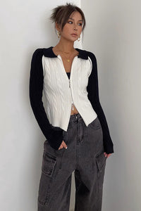 Women's Zip Detail Cable Knit Cardigan Sweater Outwear