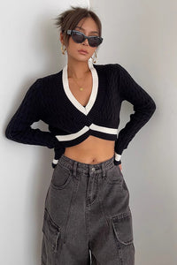 Women's Contrast Fashion Cable Knit Crop Sweater