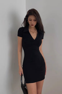 Women's Sexy Wrap V Neck Ribbed Bodycon Dress
