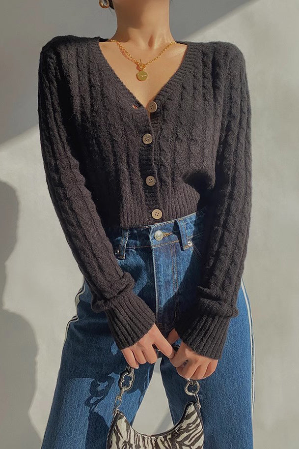 Women's Long Sleeve Cable Knit Button Cardigan Sweater Open Front Outwear Coat