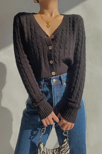 Women's Long Sleeve Cable Knit Button Cardigan Sweater Open Front Outwear Coat