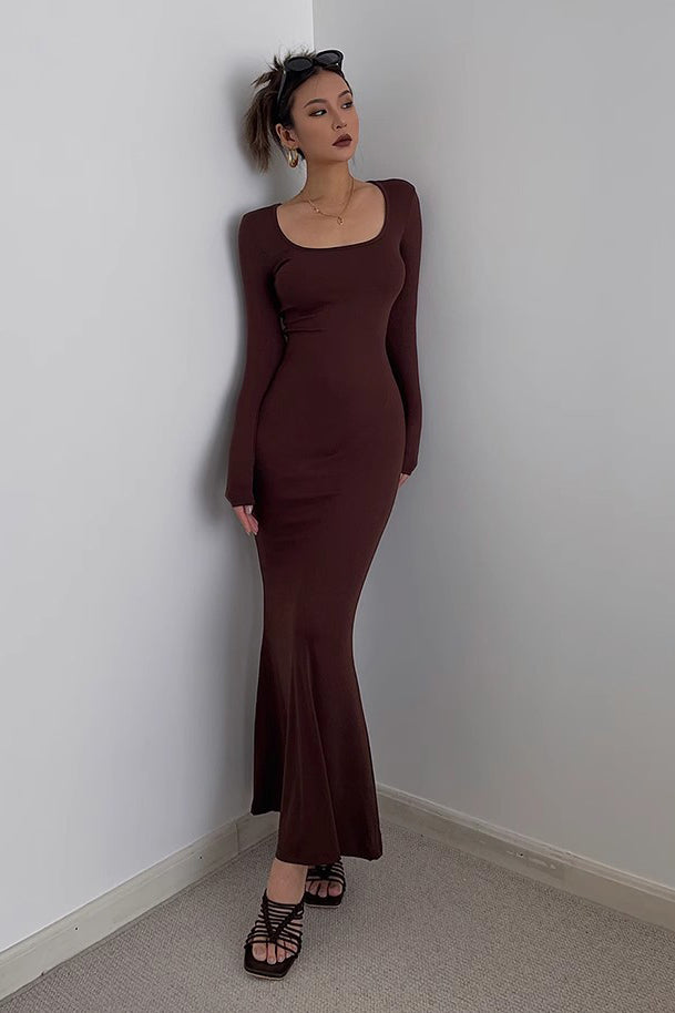 Women's Sexy Scoop Neck Long Sleeve Bodycon Dress