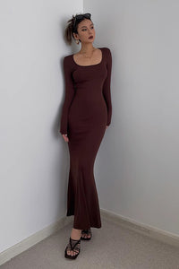 Women's Sexy Scoop Neck Long Sleeve Bodycon Dress