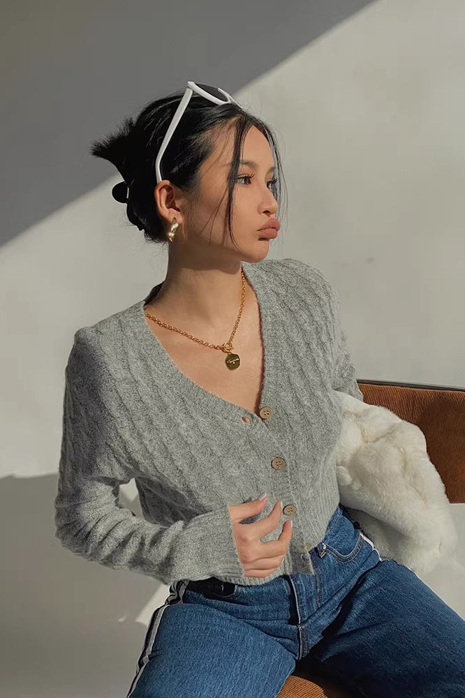 Women's Long Sleeve Cable Knit Button Cardigan Sweater Open Front Outwear Coat