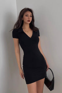 Women's Sexy Wrap V Neck Ribbed Bodycon Dress