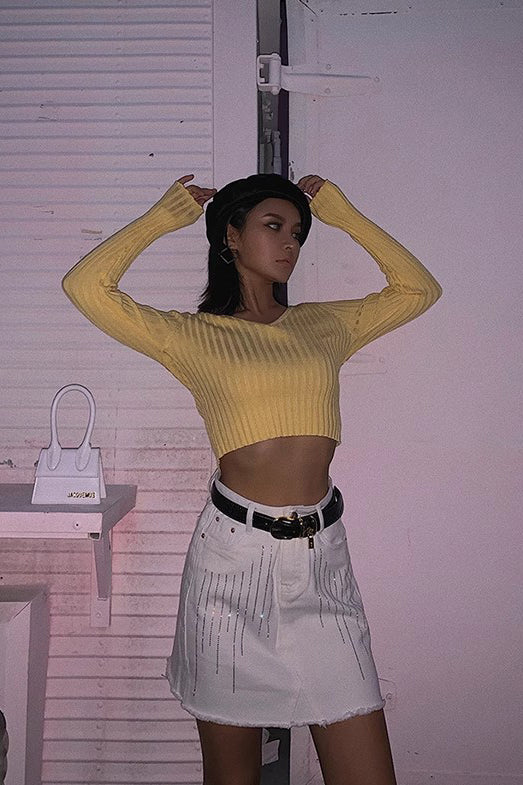 Women's Fashion Rib-knit Wrap V Neck Sweater