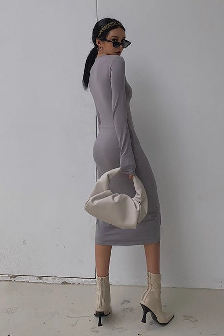 Women's Sexy Crew Neck Long Sleeve Bodycon Dress