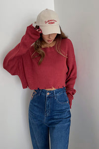 Ripped Rib-knit Raw Trim Sweater Tops