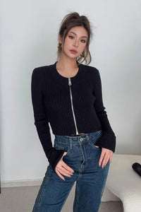 Women's Open Front Cardigan Sweaters Fashion Zip Detail Outwear