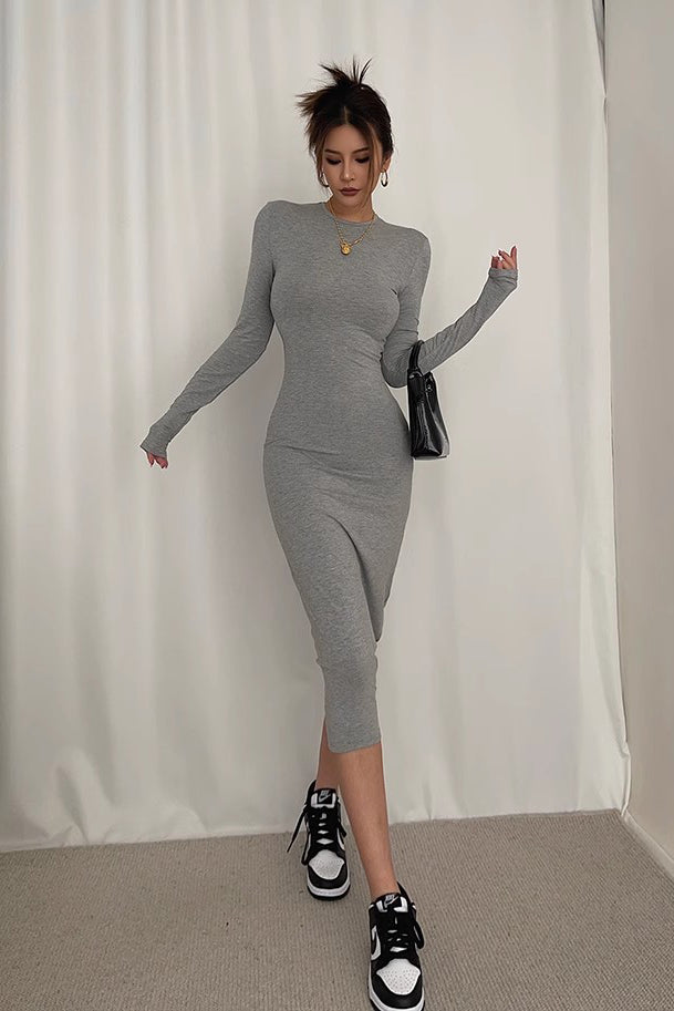 Women's Sexy Crew Neck Long Sleeve Bodycon Dress