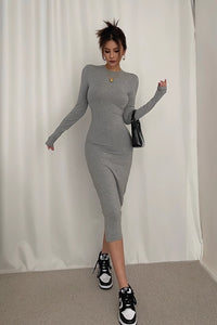 Women's Sexy Crew Neck Long Sleeve Bodycon Dress
