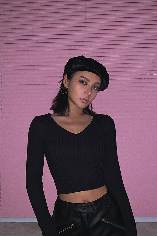 Women's Fashion Rib-knit Wrap V Neck Sweater