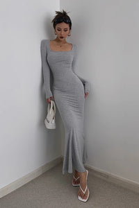 Women's Sexy Scoop Neck Long Sleeve Bodycon Dress