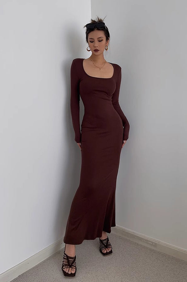 Women's Sexy Scoop Neck Long Sleeve Bodycon Dress
