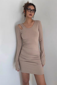Women's Sexy Ribbed Long Sleeve Bodycon Dress