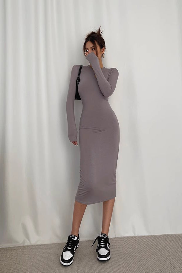 Women's Sexy Crew Neck Long Sleeve Bodycon Dress