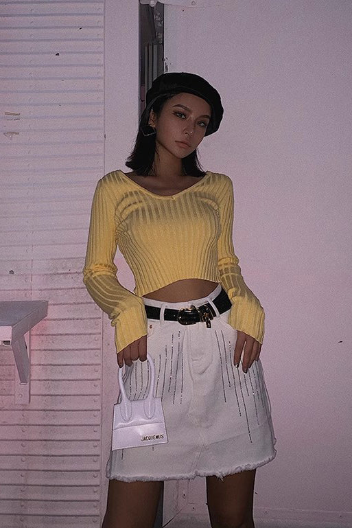 Women's Fashion Rib-knit Wrap V Neck Sweater