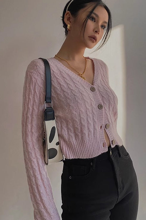 Women's Long Sleeve Cable Knit Button Cardigan Sweater Open Front Outwear Coat