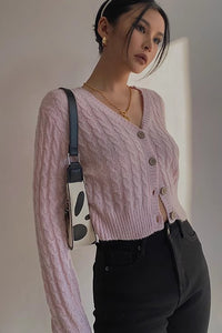 Women's Long Sleeve Cable Knit Button Cardigan Sweater Open Front Outwear Coat