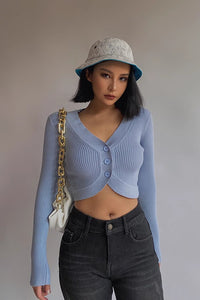 Women's Rib-knit Buttoned Front Crop Sweater
