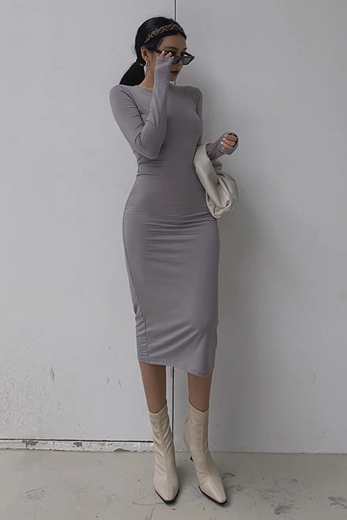 Women's Sexy Crew Neck Long Sleeve Bodycon Dress