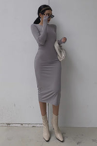 Women's Sexy Crew Neck Long Sleeve Bodycon Dress
