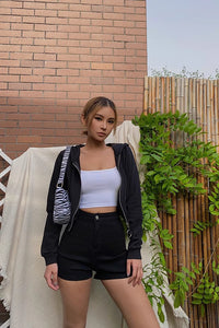 Solid Zip Up Front Crop Hooded