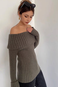 Off Shoulder Fashion Rib-Knit Sweater
